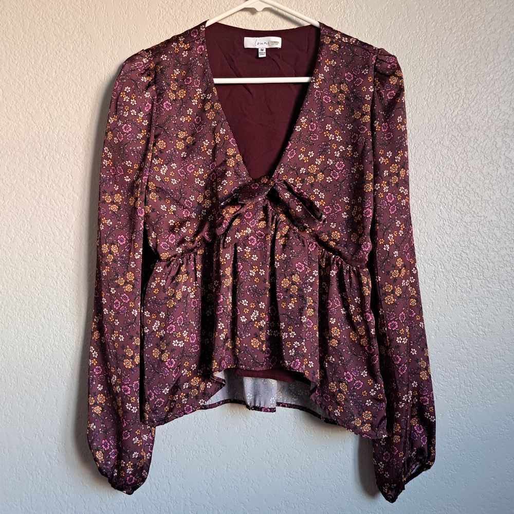 Louna Purple Floral Flutter Blouse Size Medium